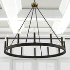 Lustre Acroma Farmhouse à 12 lumières, 40 po, en forme de roue de chariot, certifié UL - 40 po P x 138 po H