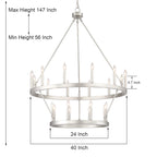 Lustre rond en forme de roue de chariot de style ferme moderne Acroma à 20 lumières de 40 po avec UL