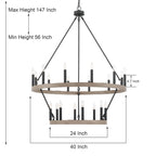 Lustre rond en forme de roue de chariot de style ferme moderne Acroma à 20 lumières de 40 po avec UL