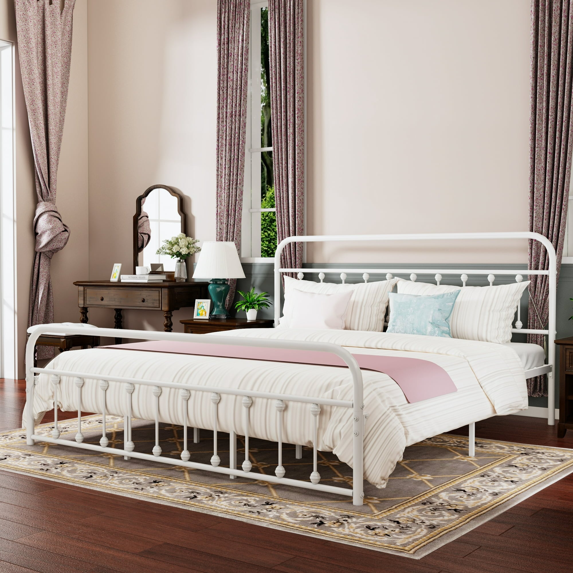 Cadre de lit plateforme en métal vintage simple Alazyhome, montage facile