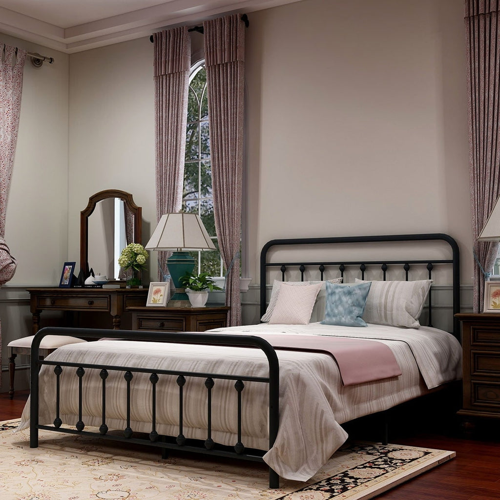 Cadre de lit plateforme en métal vintage simple Alazyhome, montage facile