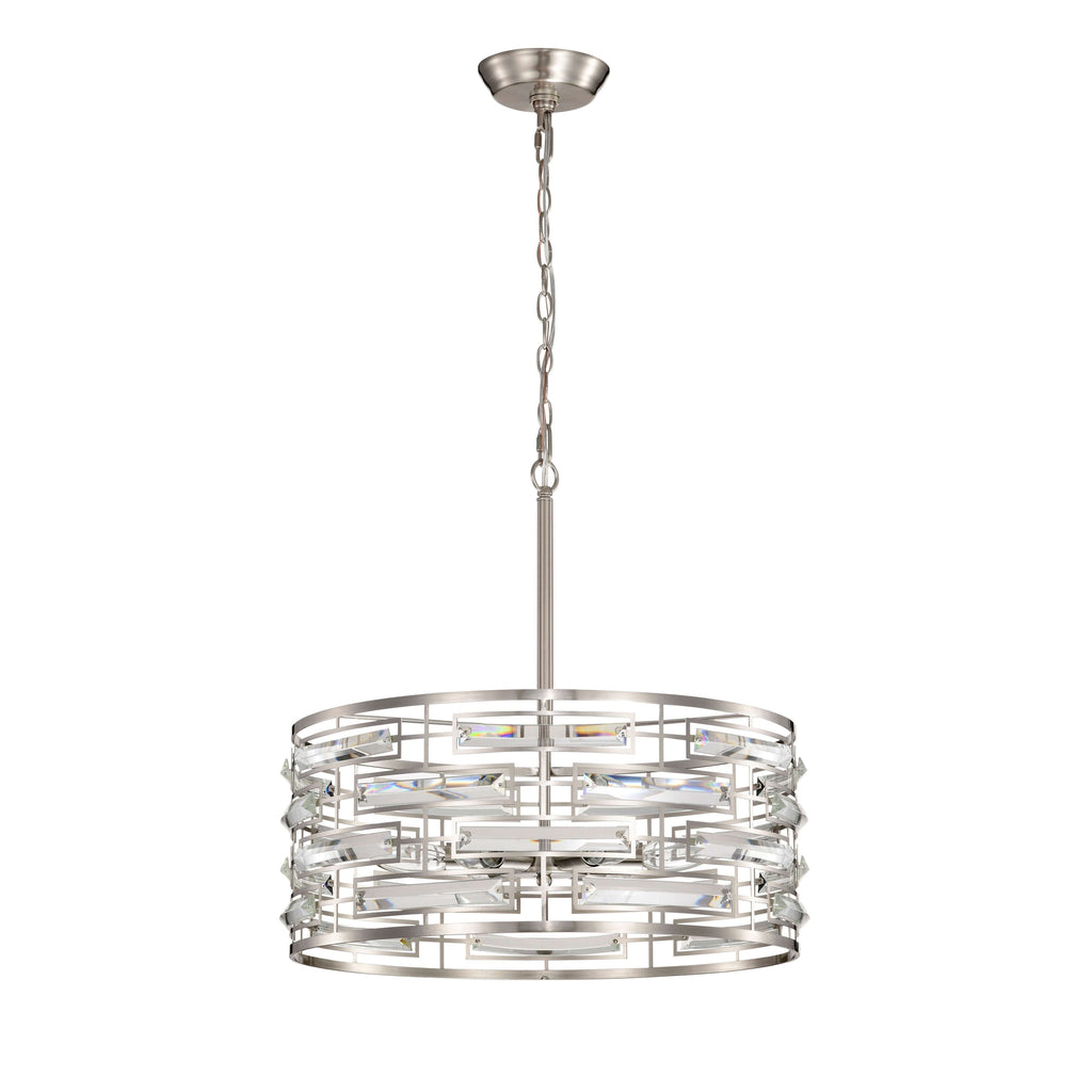 Lustre à abat-jour tambour Anita avec prisme en verre transparent