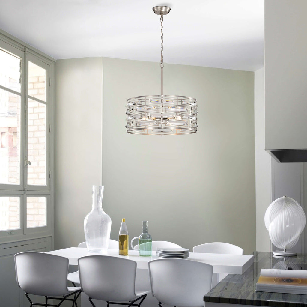 Lustre à abat-jour tambour Anita avec prisme en verre transparent