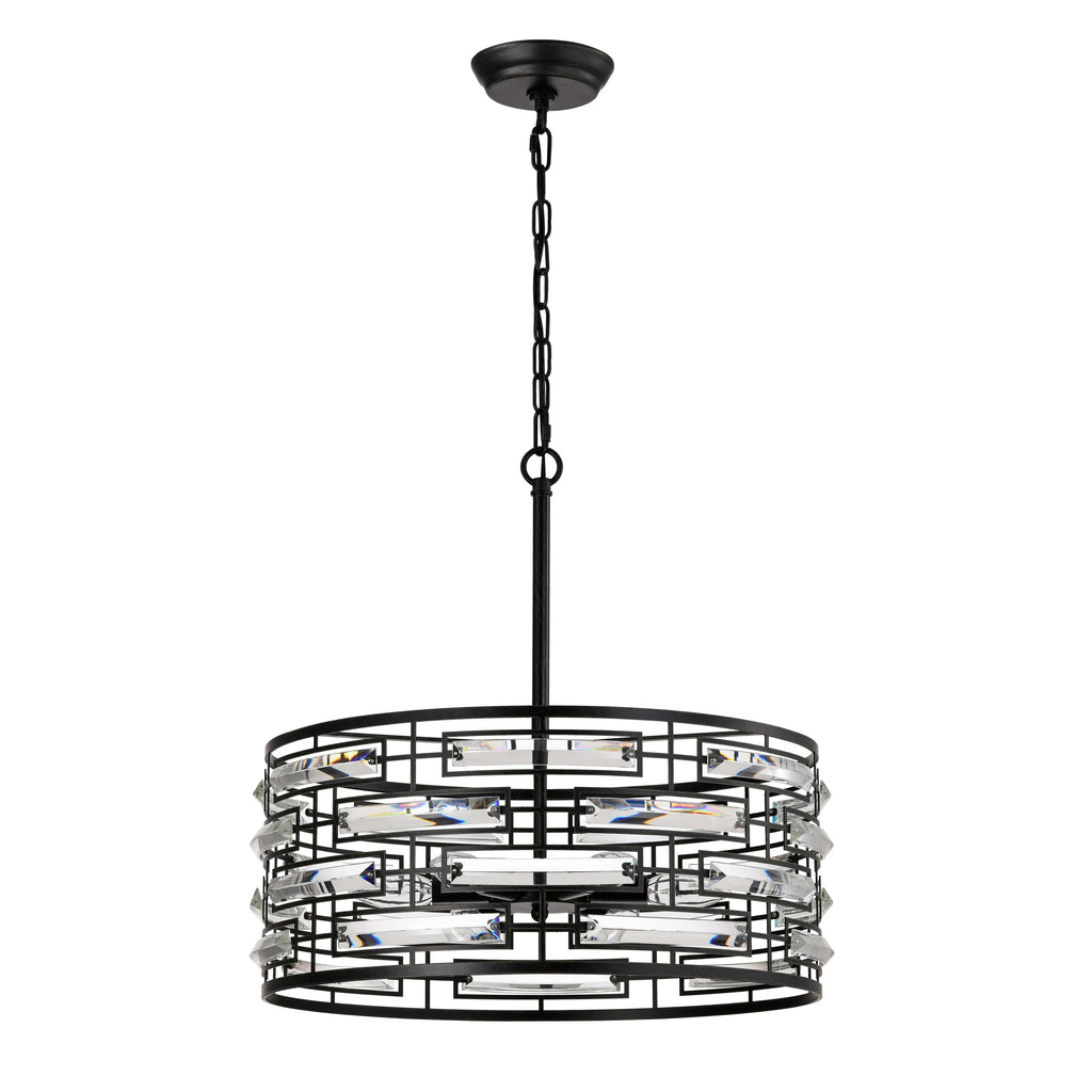 Lustre à abat-jour tambour Anita avec prisme en verre transparent
