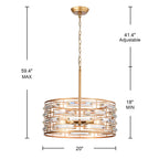 Lustre à abat-jour tambour Anita avec prisme en verre transparent