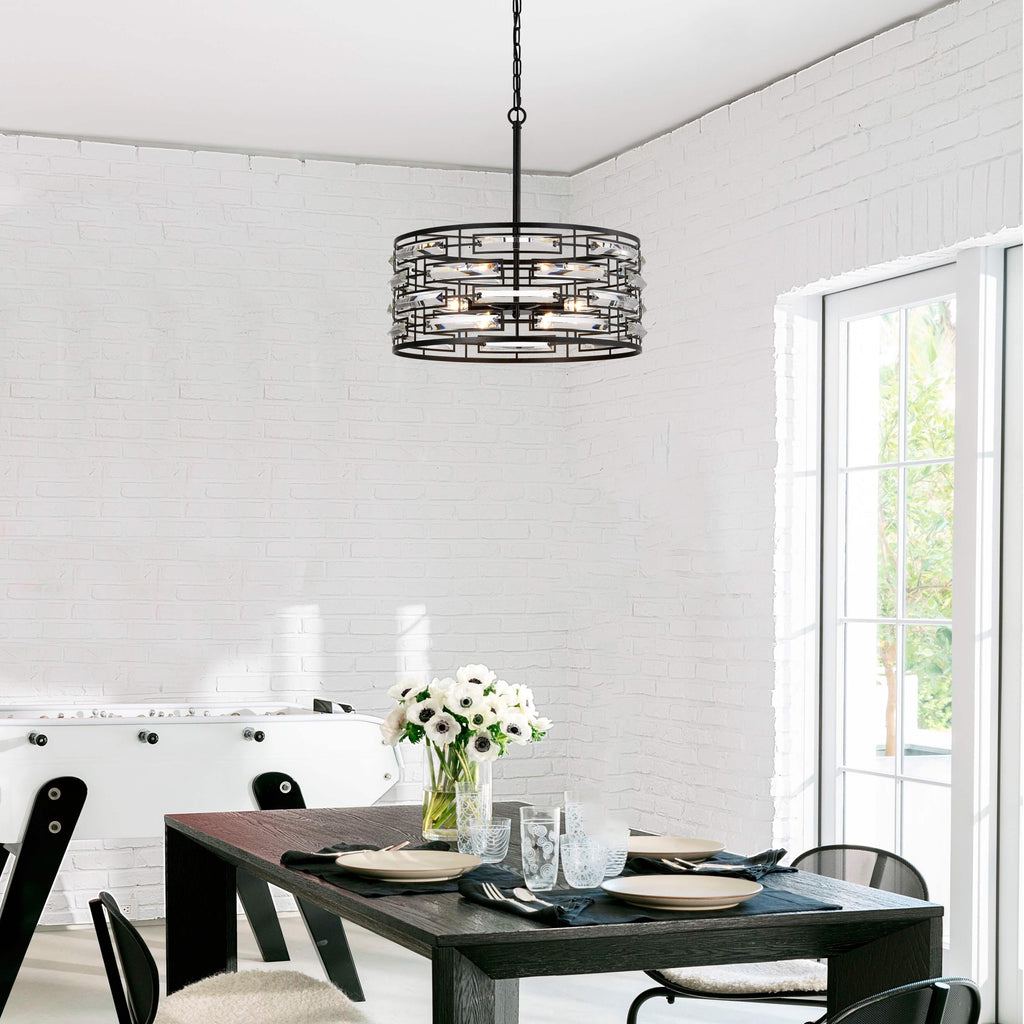 Lustre à abat-jour tambour Anita avec prisme en verre transparent