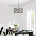 Lustre à abat-jour tambour Anita avec prisme en verre transparent