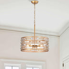 Lustre à abat-jour tambour Anita avec prisme en verre transparent