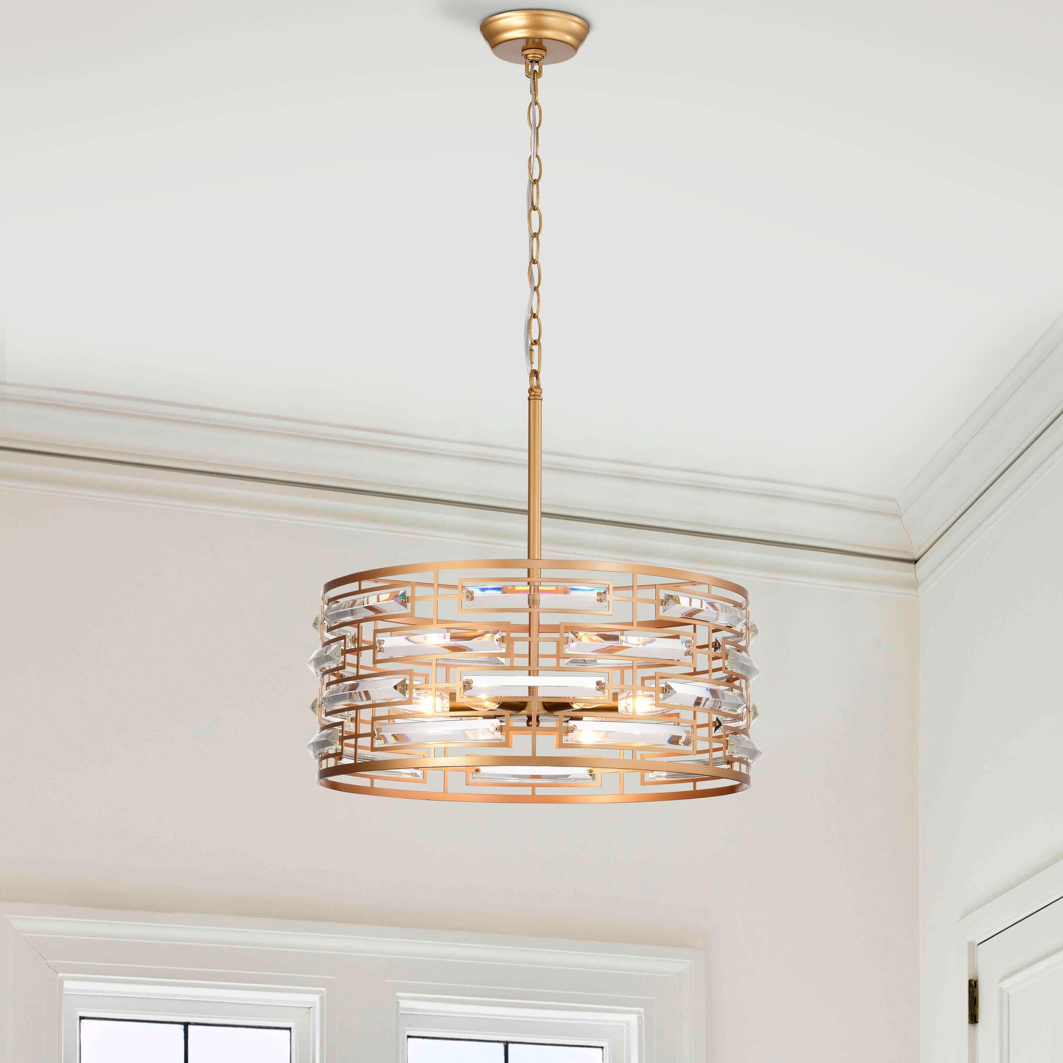 Lustre à abat-jour tambour Anita avec prisme en verre transparent