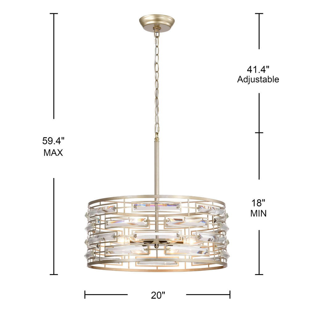 Lustre à abat-jour tambour Anita avec prisme en verre transparent