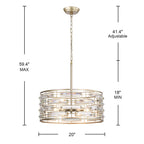 Lustre à abat-jour tambour Anita avec prisme en verre transparent