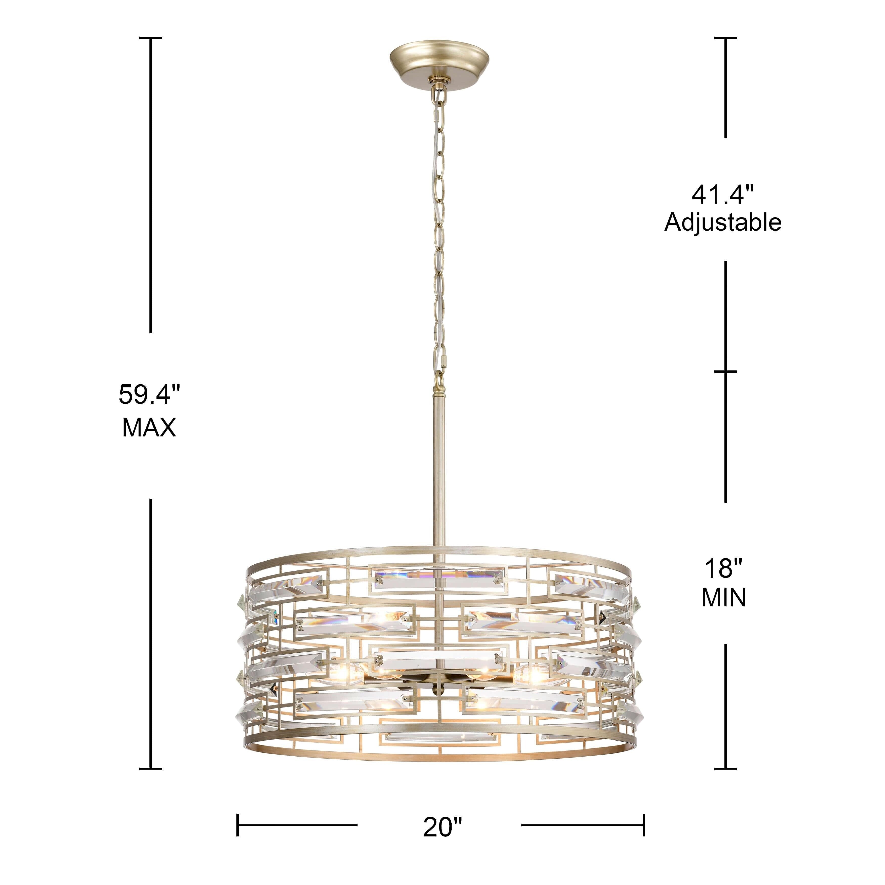 Lustre à abat-jour tambour Anita avec prisme en verre transparent