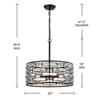 Lustre à abat-jour tambour Anita avec prisme en verre transparent