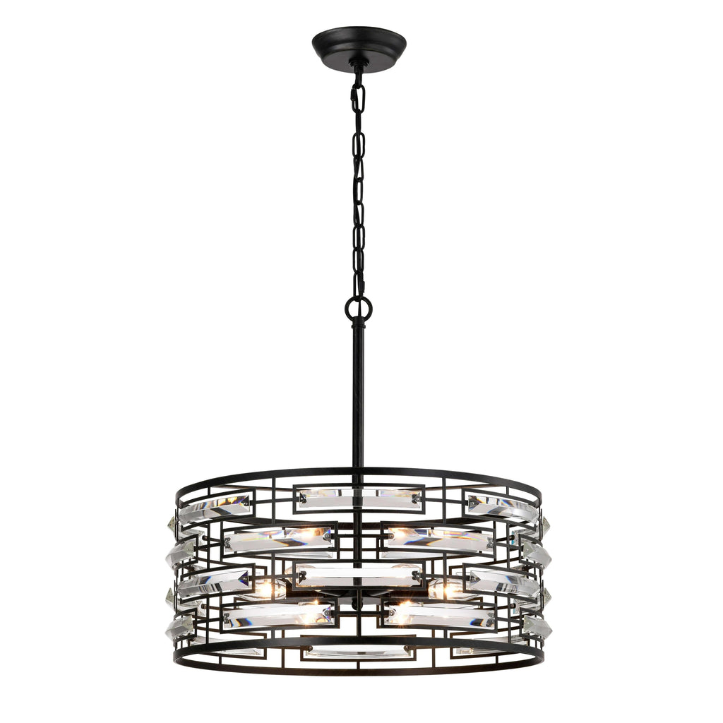 Lustre à abat-jour tambour Anita avec prisme en verre transparent