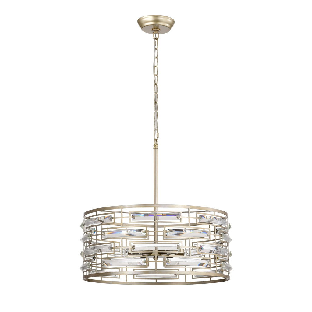 Lustre à abat-jour tambour Anita avec prisme en verre transparent