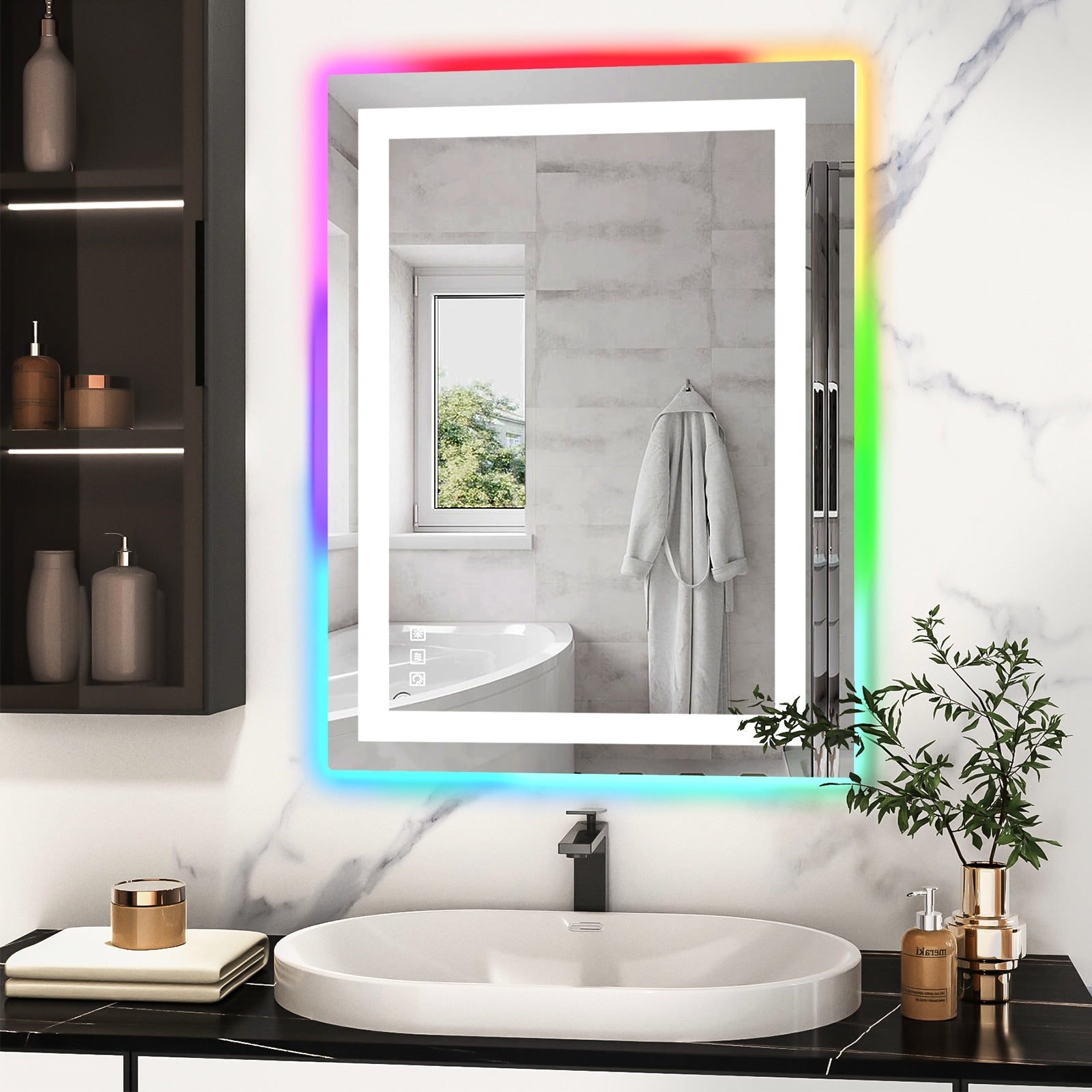 Miroir de salle de bain antibuée rétroéclairé RVB et à éclairage frontal LED
