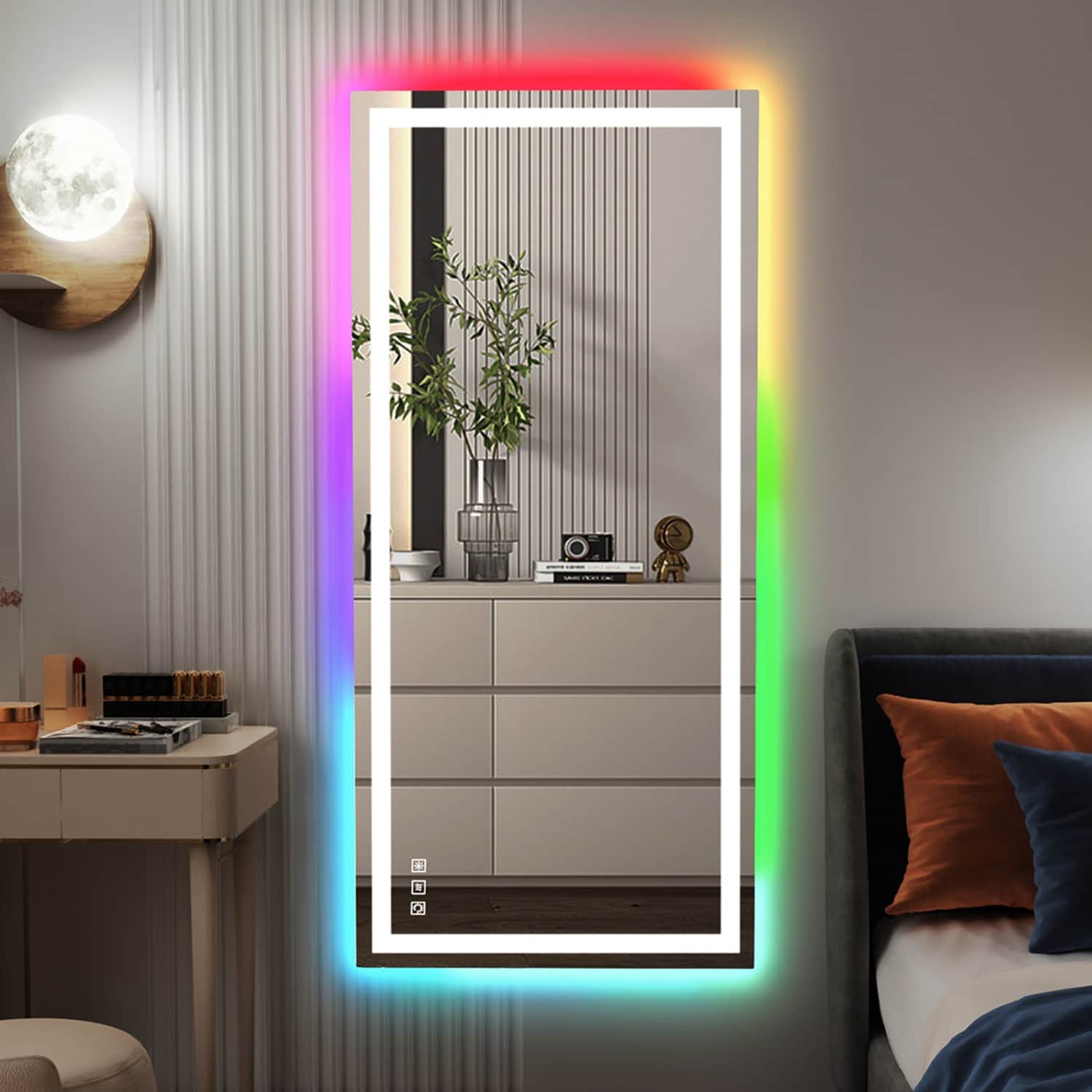 Miroir de salle de bain antibuée rétroéclairé RVB et à éclairage frontal LED