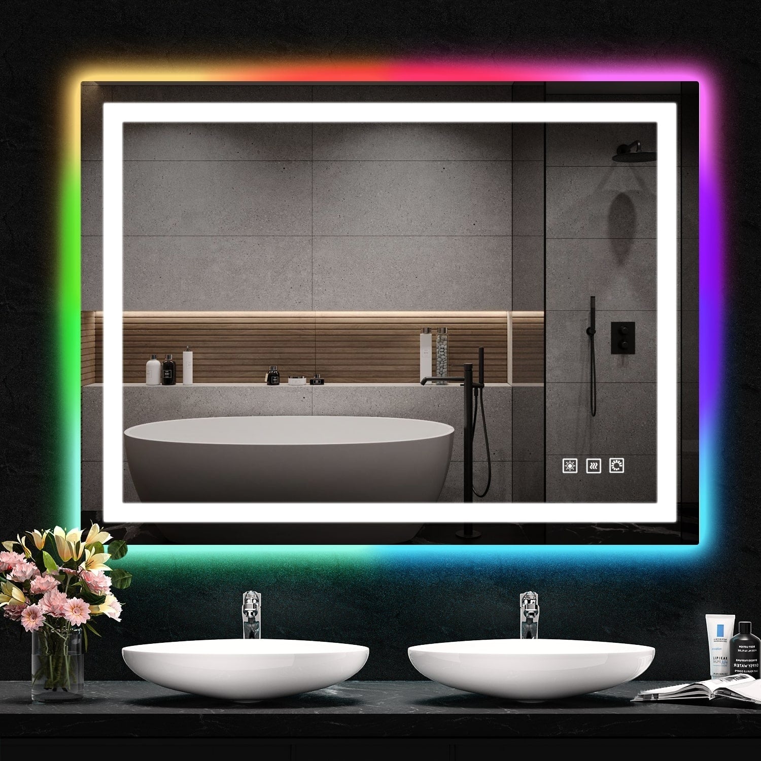 Miroir de salle de bain antibuée rétroéclairé RVB et à éclairage frontal LED
