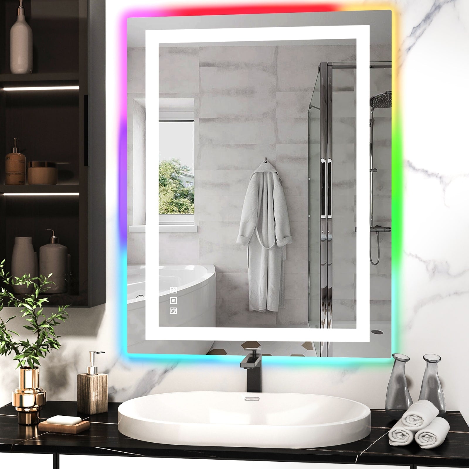 Miroir de salle de bain antibuée rétroéclairé RVB et à éclairage frontal LED