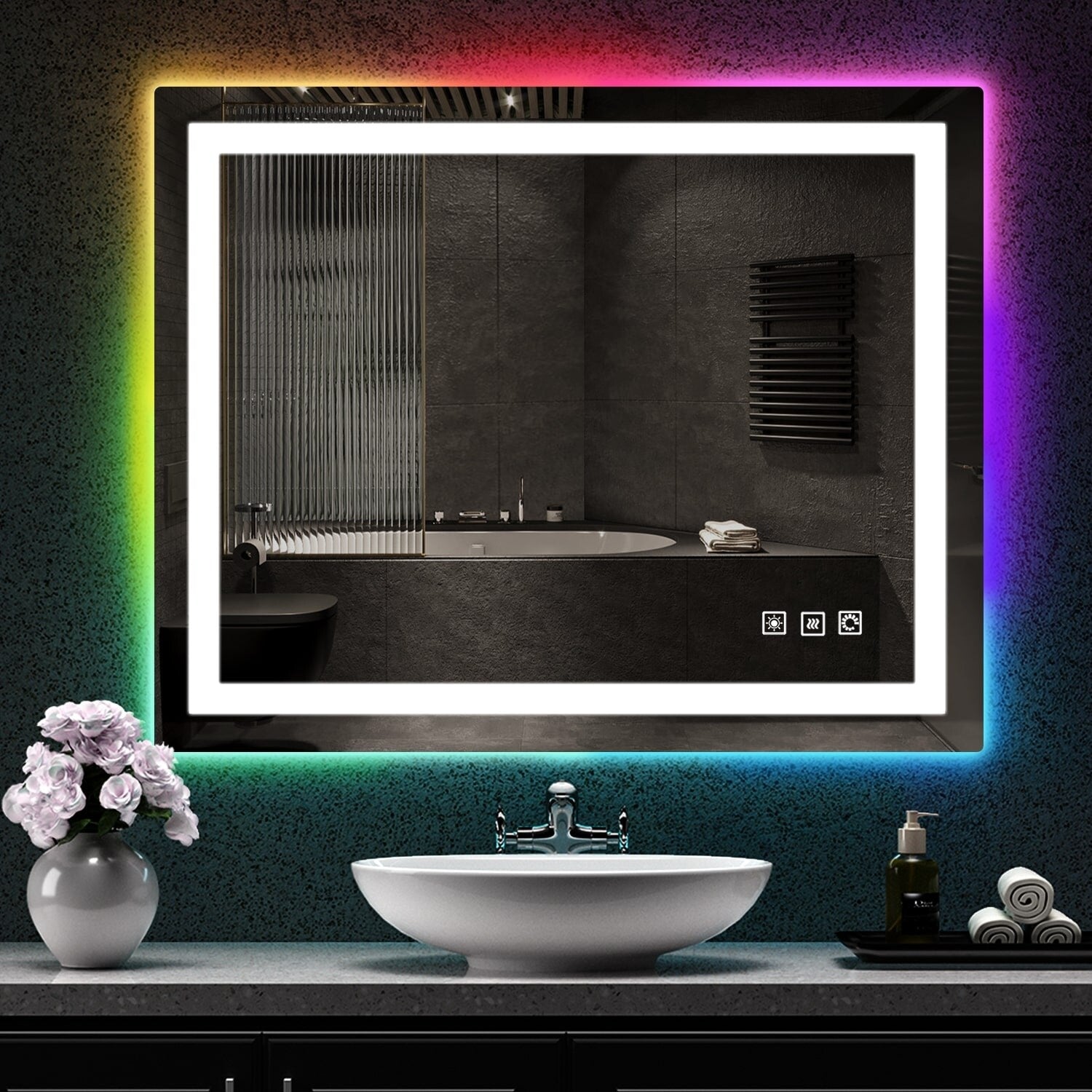 Miroir de salle de bain antibuée rétroéclairé RVB et à éclairage frontal LED