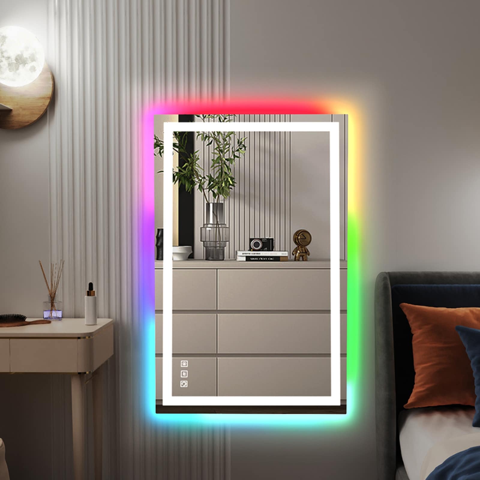 Miroir de salle de bain antibuée rétroéclairé RVB et à éclairage frontal LED