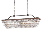 Éclairage rectangulaire pour îlot de cuisine en bronze antique à 6 lumières avec suspension en cristal - Bronze antique