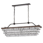 Éclairage rectangulaire pour îlot de cuisine en bronze antique à 6 lumières avec suspension en cristal - Bronze antique