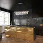 Éclairage rectangulaire pour îlot de cuisine en bronze antique à 6 lumières avec suspension en cristal - Bronze antique
