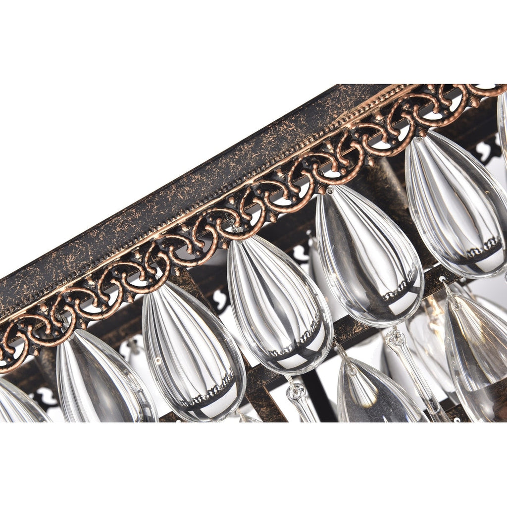 Éclairage rectangulaire pour îlot de cuisine en bronze antique à 6 lumières avec suspension en cristal - Bronze antique