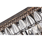 Éclairage rectangulaire pour îlot de cuisine en bronze antique à 6 lumières avec suspension en cristal - Bronze antique