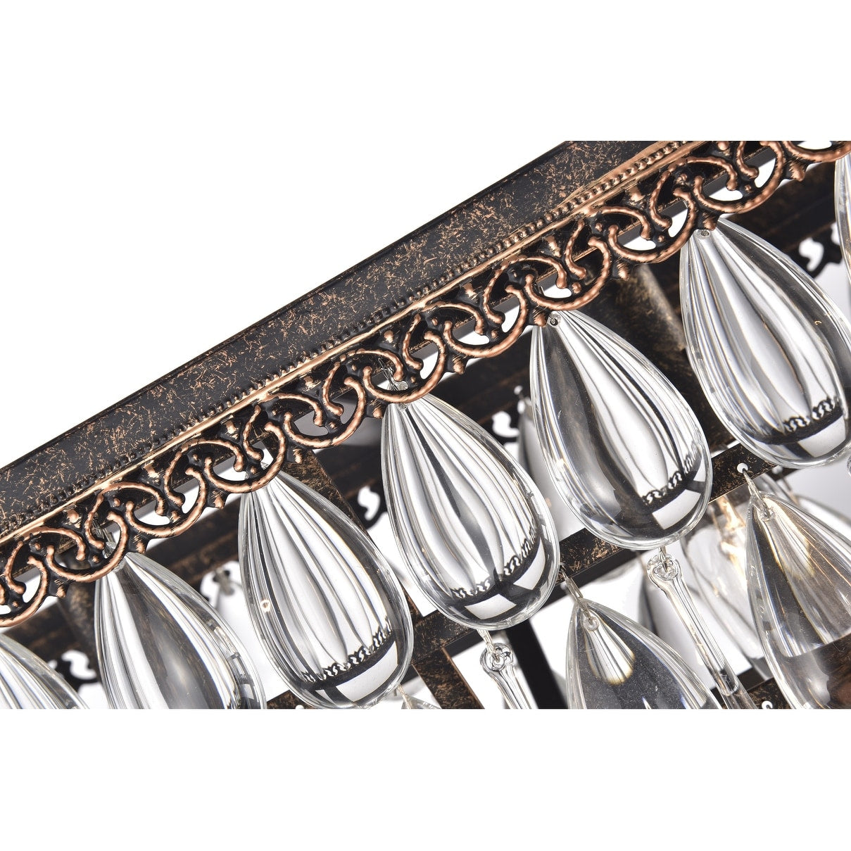 Éclairage rectangulaire pour îlot de cuisine en bronze antique à 6 lumières avec suspension en cristal - Bronze antique