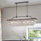 Éclairage rectangulaire pour îlot de cuisine en bronze antique à 6 lumières avec suspension en cristal - Bronze antique