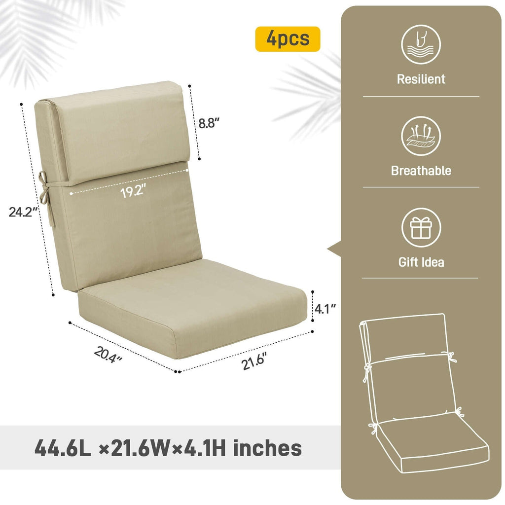 Lot de 4 coussins de chaise à dossier haut Aoodor Patio, 46 ​​x 21 x 4 pouces (coussins uniquement)
