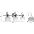 Luminaire de salle de bain côtier à trois lumières, collection Archie, en chrome poli, verre prismatique double transparent - 8,75 x 26,25 x 7,25