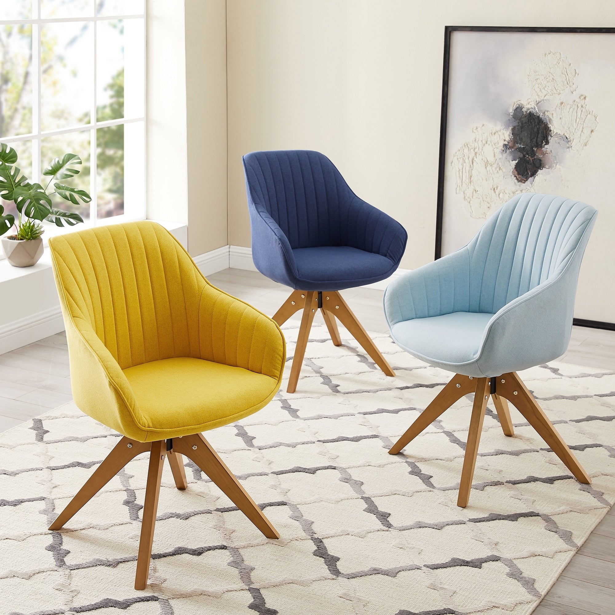 Fauteuil d'appoint pivotant Art Leon pour bureau moderne avec pieds en bois