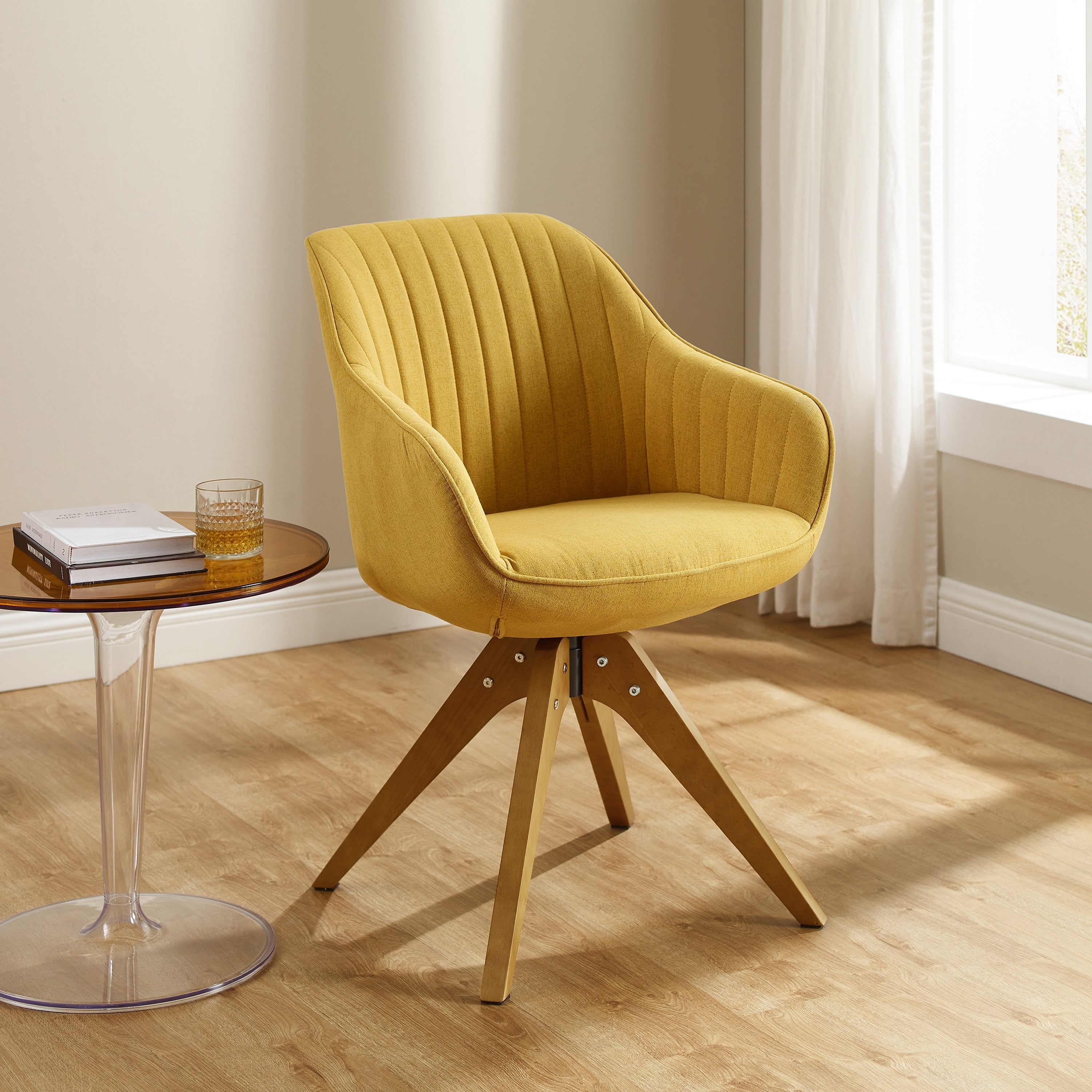 Fauteuil d'appoint pivotant Art Leon pour bureau moderne avec pieds en bois