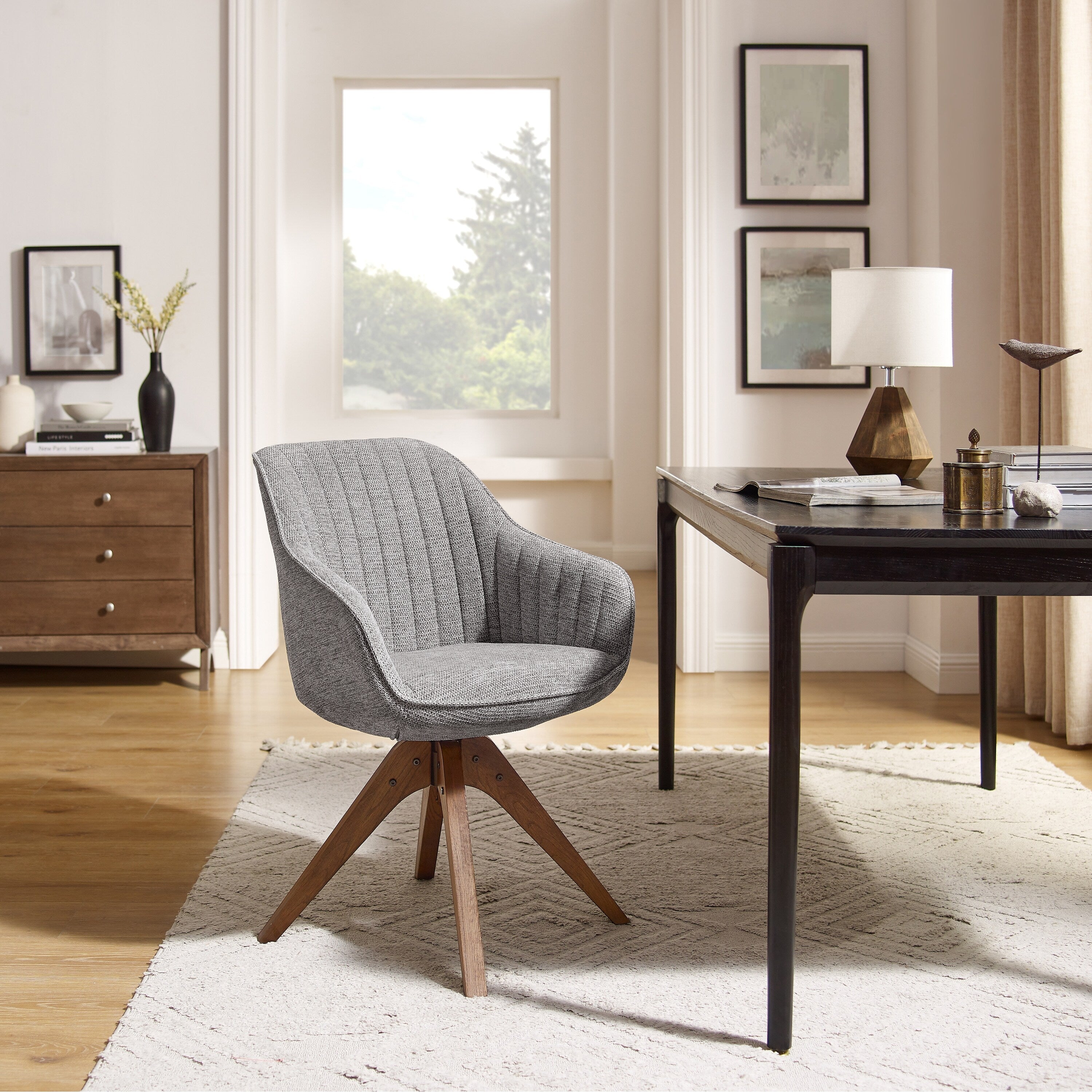 Fauteuil d'appoint pivotant Art Leon pour bureau moderne avec pieds en bois