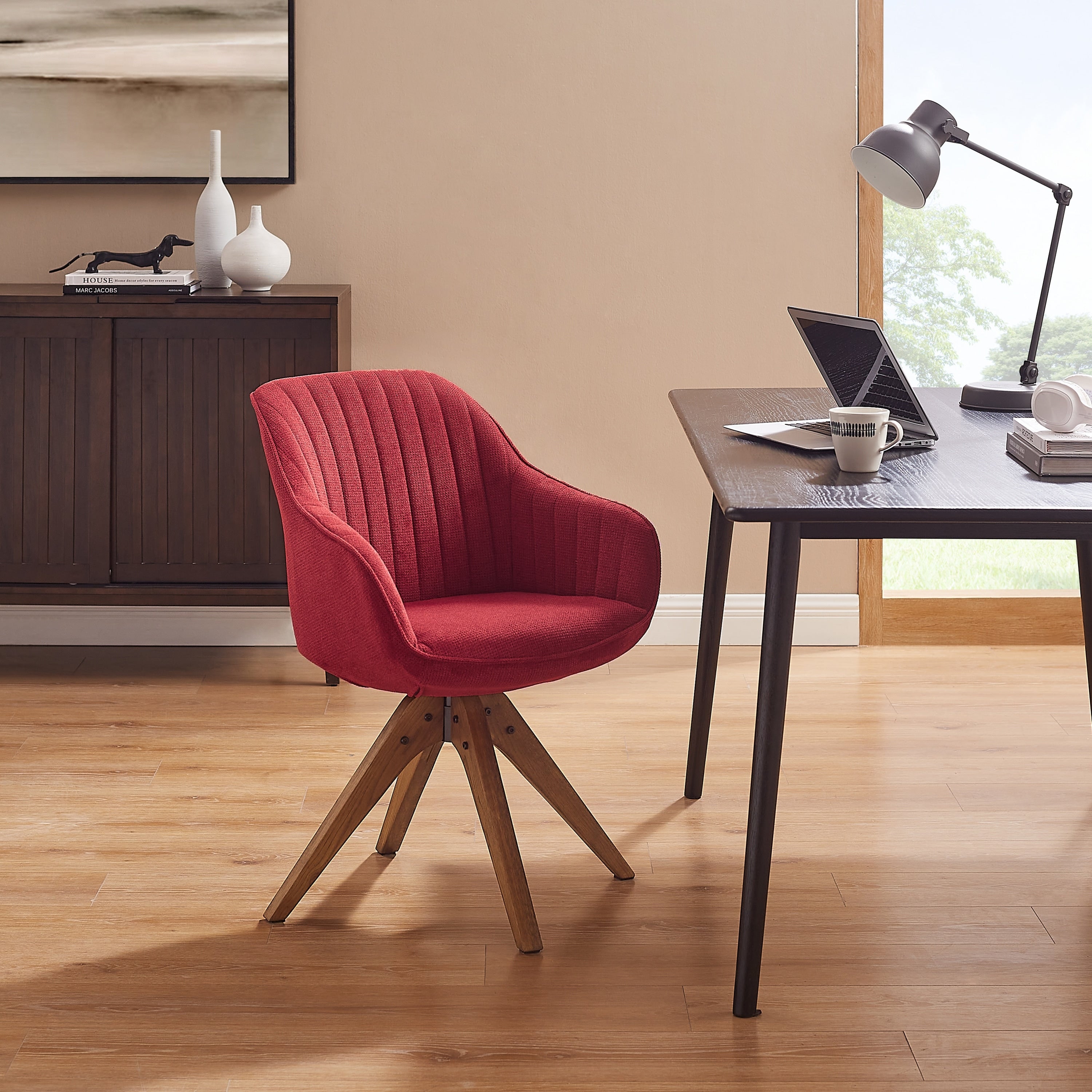 Fauteuil d'appoint pivotant Art Leon pour bureau moderne avec pieds en bois