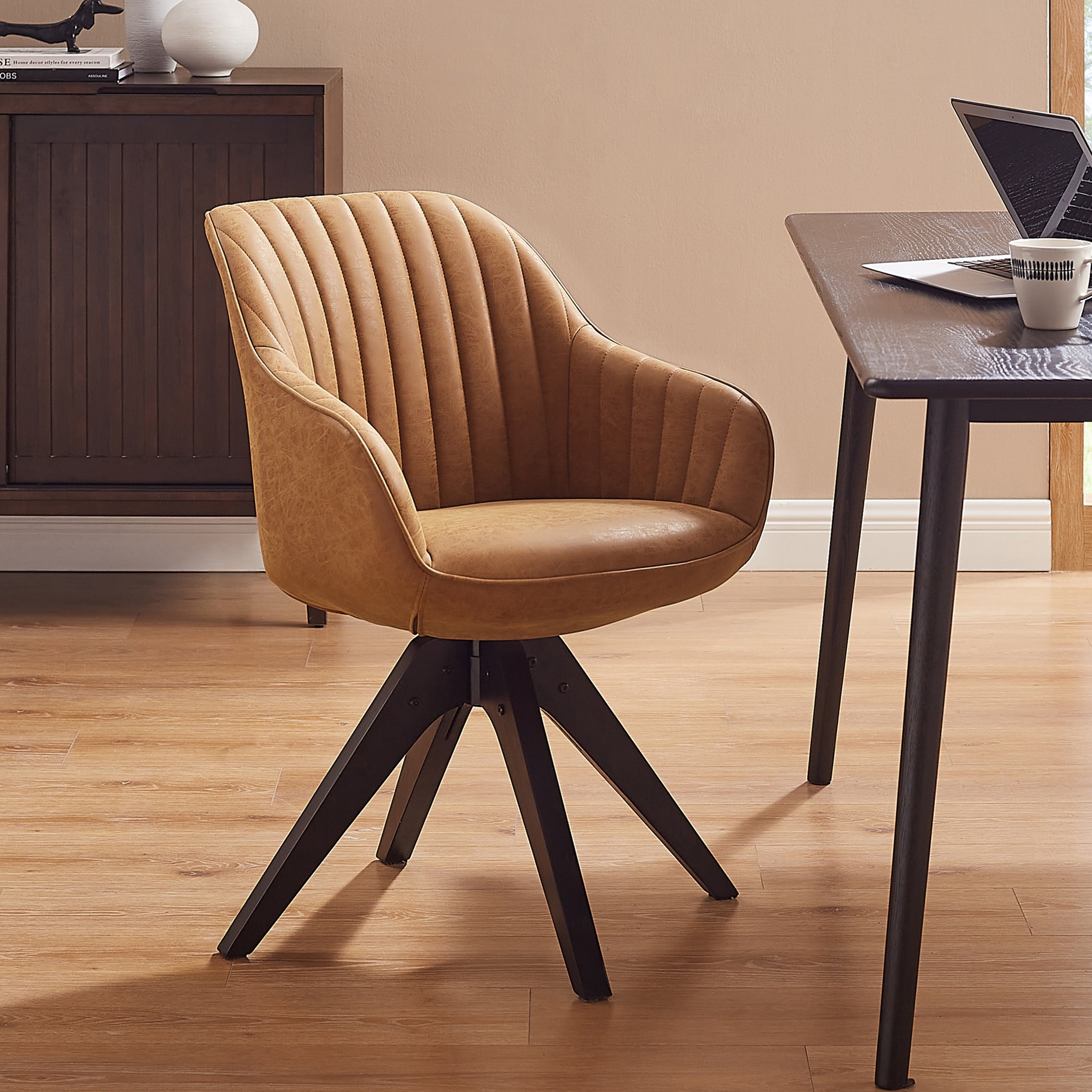 Fauteuil d'appoint pivotant Art Leon pour bureau moderne avec pieds en bois