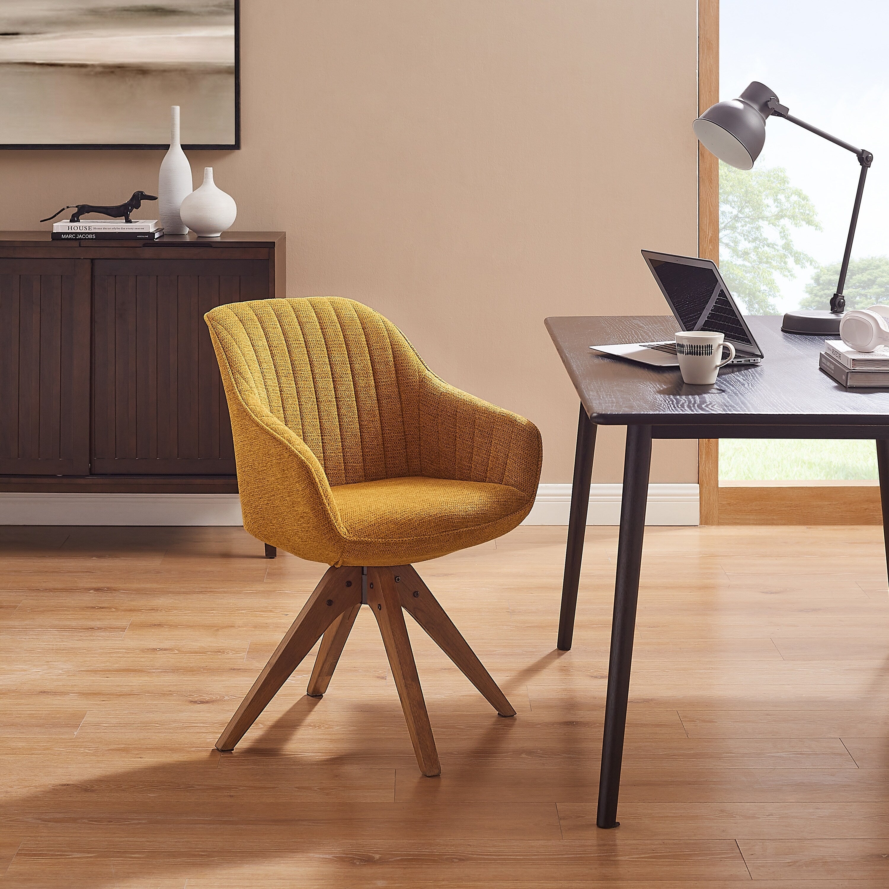 Fauteuil d'appoint pivotant Art Leon pour bureau moderne avec pieds en bois