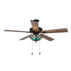 Ventilateur de plafond Astrid River of Goods, 3 lumières, 52 pouces, bronze huilé multicolore et vitrail - 52 x 52 x 14,75/19,75