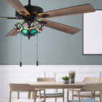 Ventilateur de plafond Astrid River of Goods, 3 lumières, 52 pouces, bronze huilé multicolore et vitrail - 52 x 52 x 14,75/19,75