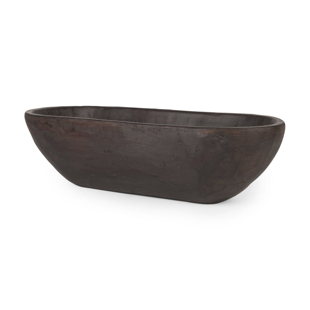 Bol oblong extra large Athena en bois récupéré noir-brun - 26,0 L x 10,0 l x 7,0 H