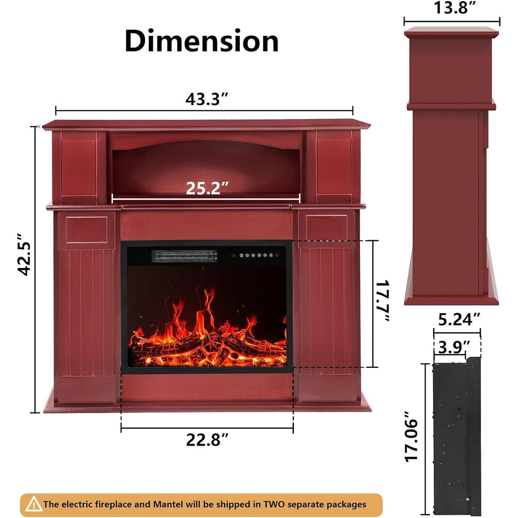 Cheminée électrique Bossin 43 avec manteau, insert de cheminée électrique de 23 pouces, meuble TV autonome avec foyer en bois