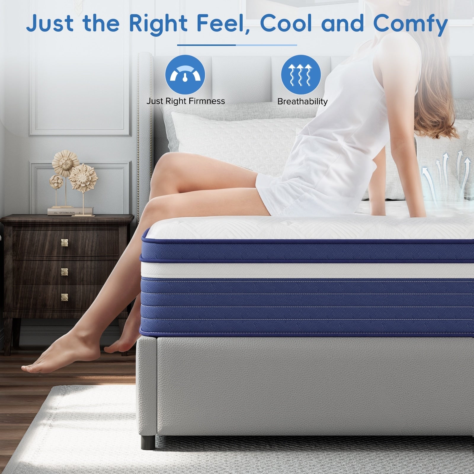 Matelas hybride à ressorts SweDrea de 25 cm, ferme et rafraîchissant, certifié CertiPUR-US, SGS et OEKO-TEX.