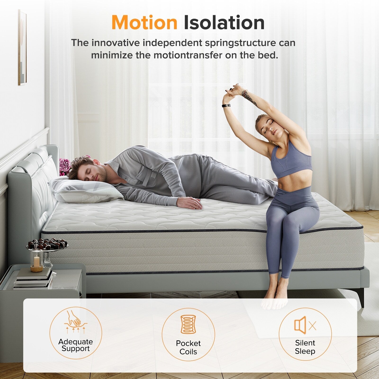Matelas hybride à ressorts SweDrea de 25 cm, soulageant la pression et rafraîchissant, certifié CertiPUR-US, SGS et OEKO-TEX.