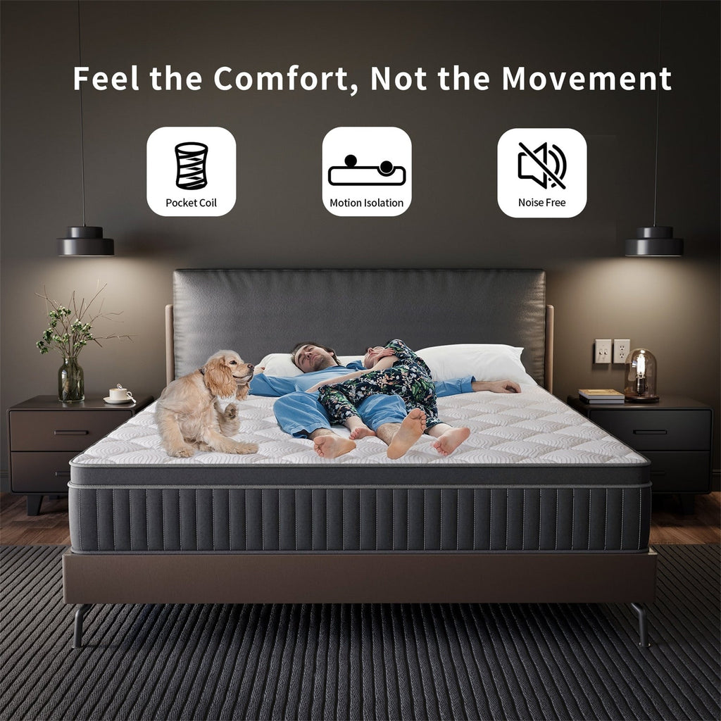 Matelas hybride à ressorts refroidissants SweDrea 12 po, fermeté moyenne, isolation des mouvements, certifié CertiPUR-US, SGS et OEKO-TEX