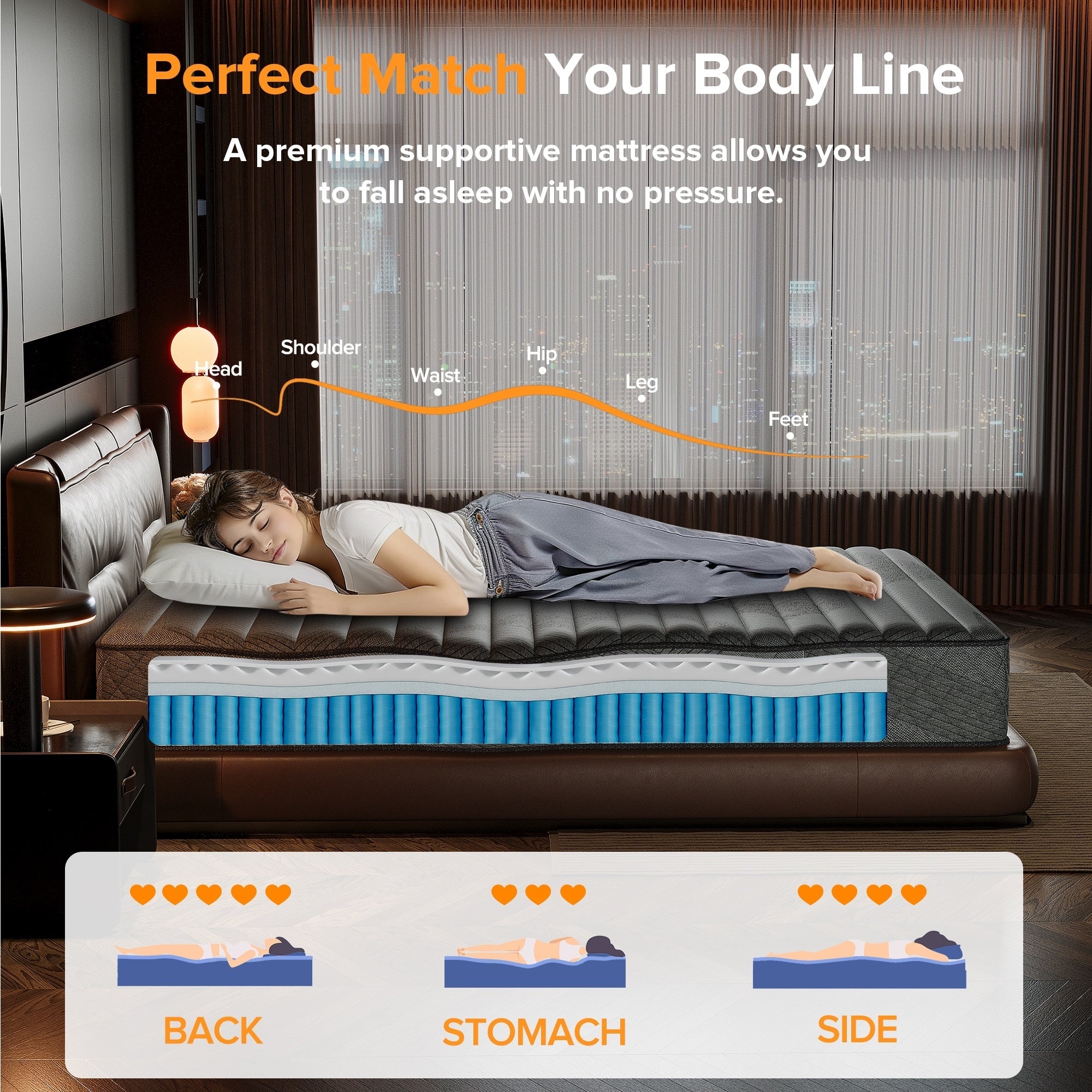 Matelas hybride SweDrea 8/12 po en mousse à mémoire de forme infusée de gel, ferme et respirant, certifié CertiPUR-US, SGS et OEKO-TEX.