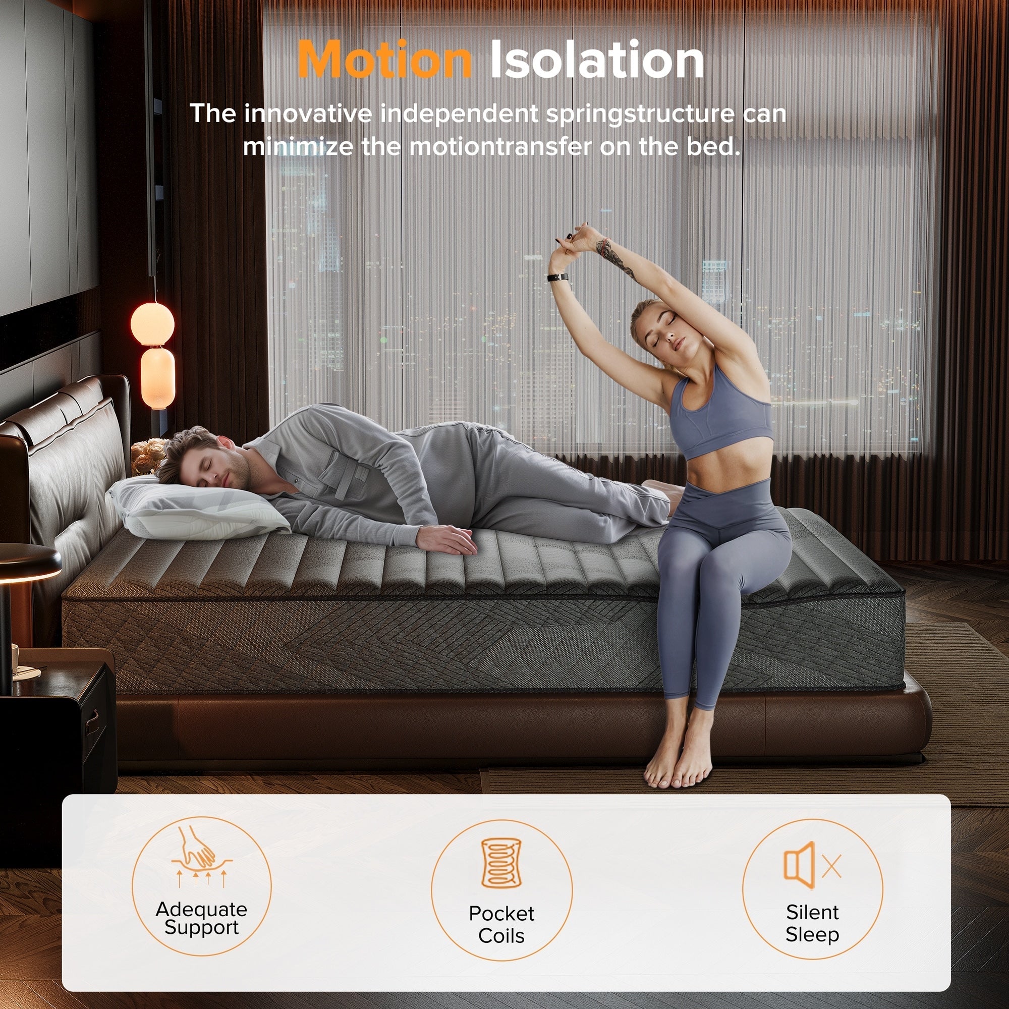 Matelas hybride SweDrea 8/12 po en mousse à mémoire de forme infusée de gel, ferme et respirant, certifié CertiPUR-US, SGS et OEKO-TEX.