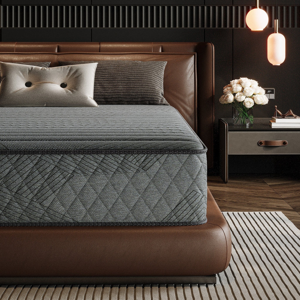 Matelas hybride SweDrea 8/12 po en mousse à mémoire de forme infusée de gel, ferme et respirant, certifié CertiPUR-US, SGS et OEKO-TEX.